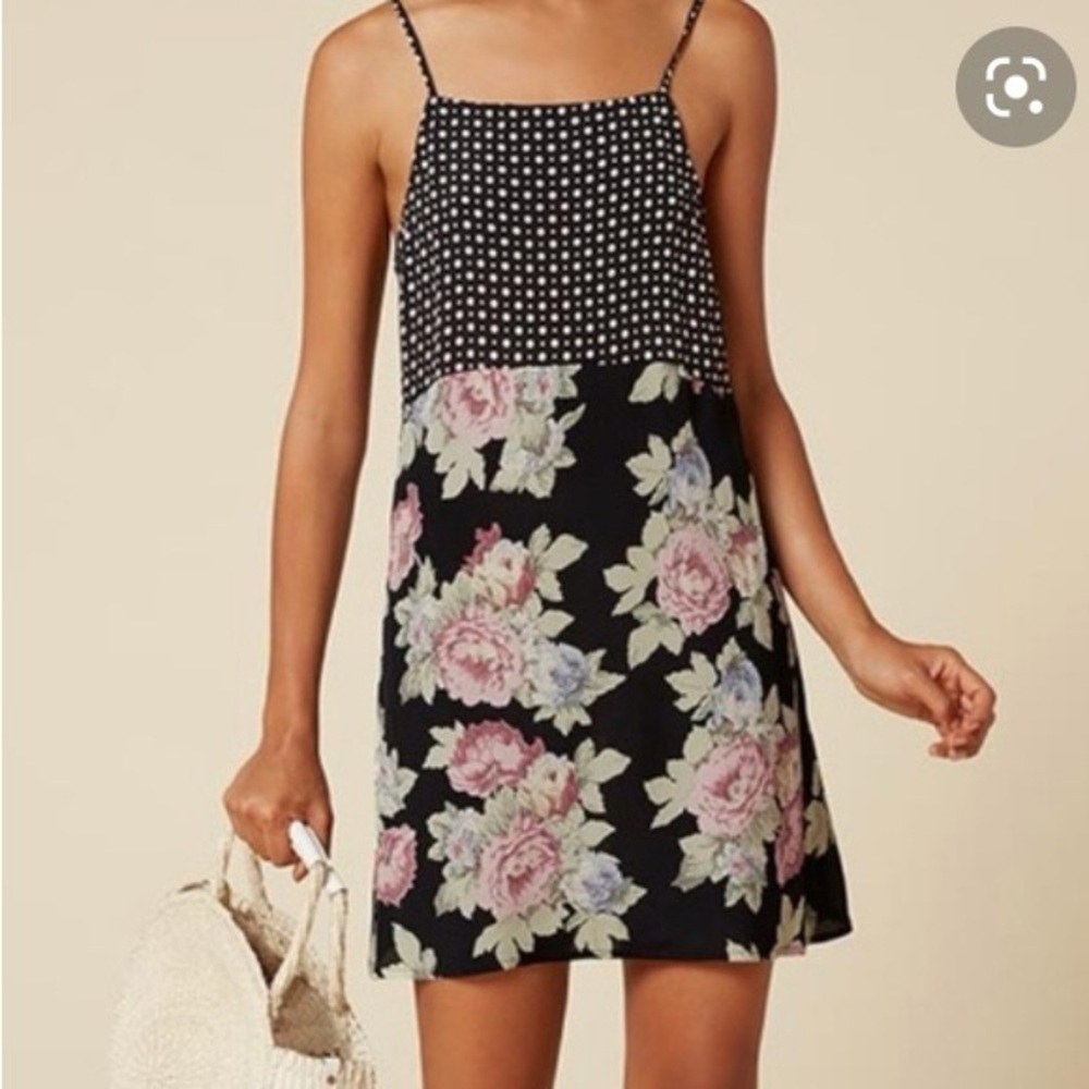Reformation mini slip floral dress black size XS